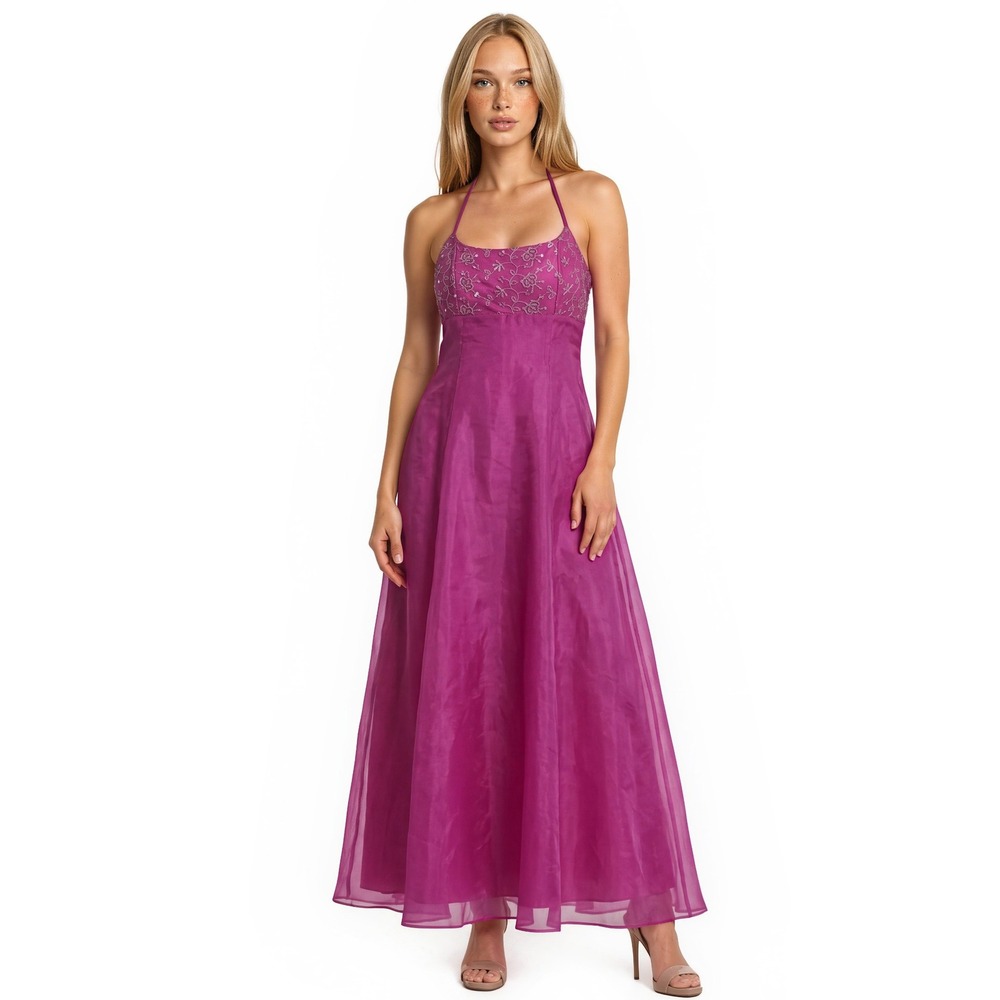 Blondie Nites Pink Gown Women's Size 13 Halter Corset Back Maxi Dress Prom Y2K